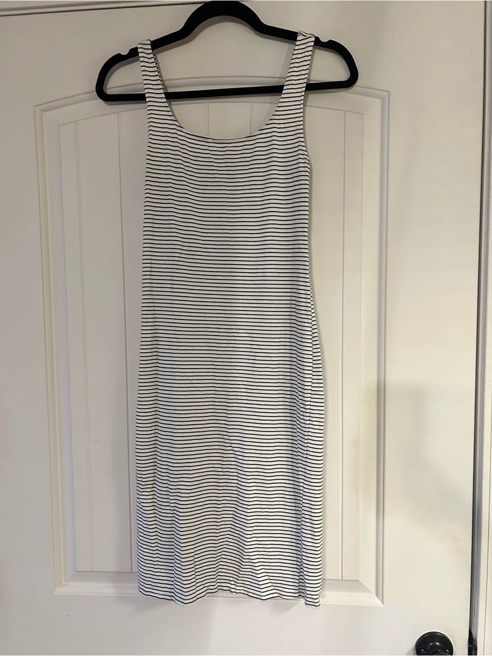 Heart & Hips White Dress with Black Stripes - Sleeveless Midi
